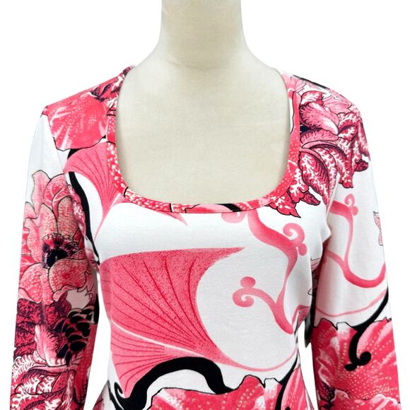 Carlisle NWT Pink Floral Gold Metallic Embellished Square Neck Slim Fit Top - Picture 4 of 11